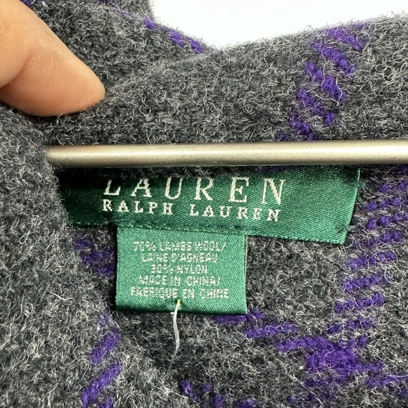 Ralph Lauren Wool Blend Windowpane Cape Poncho Gray Purple One Size - Picture 4 of 6